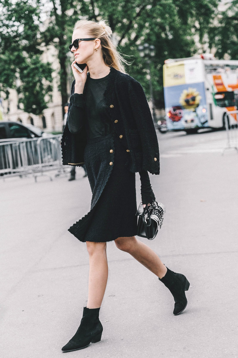 Street Style: Sasha Luss Wears a Navy Skirt Suit - The Front Row View