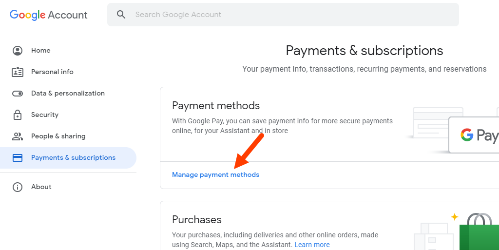 Google Account Manage Payment Methods