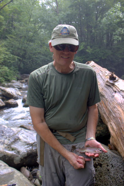 Charlie with a nice rainbow trout in the Great Smoky Mountains National Park
