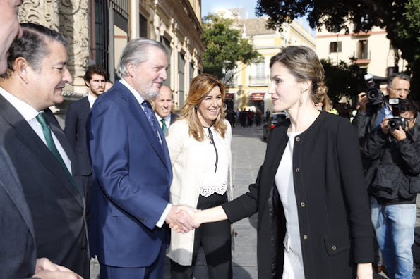 King Felipe VI of Spain and Queen Letizia of Spain attended the Delivery Gold Medals of Merit in Fine Arts 2014 at Museum of Fine Arts of Sevilla