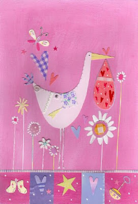 cigüeña en rosa decoraciones para niños y niñas