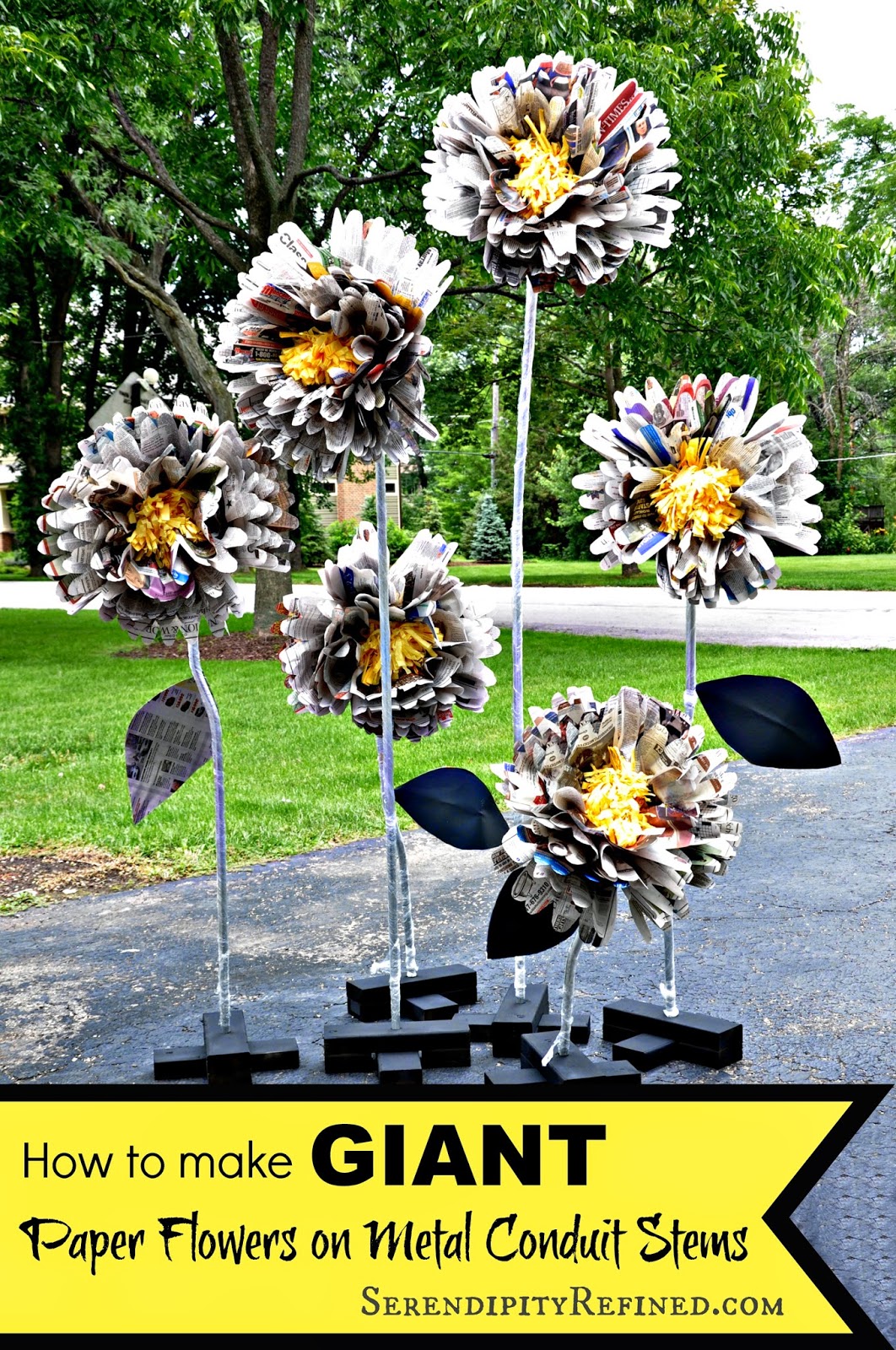 Giant Free Standing Paper Flowers on Conduit Stems Tutorial