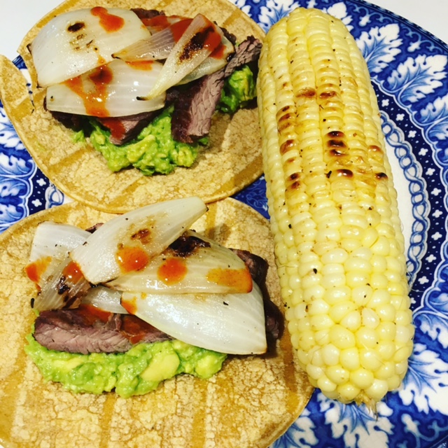 skirt steak tacos and grilled corn