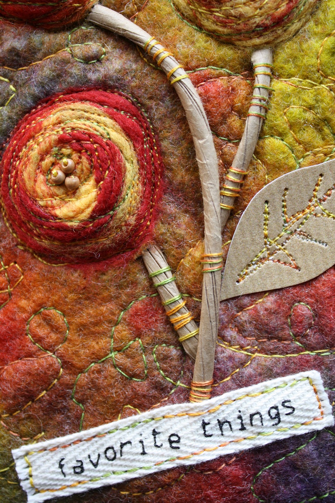 artfully distressed: Stitched postcard #1 - felted flowers