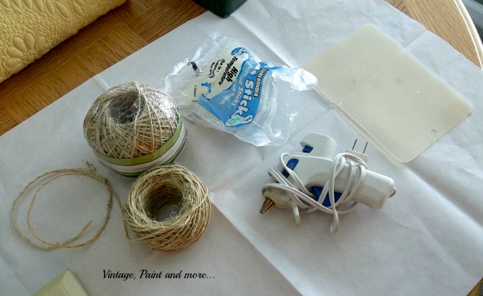 Vintage, Paint and more... supplies to make a twine wrapped lamp