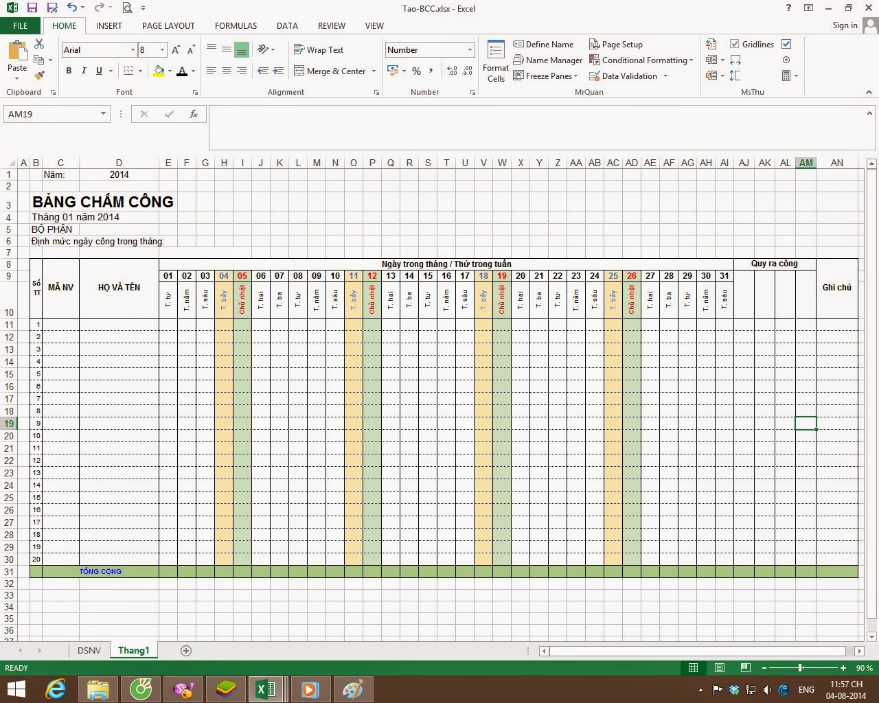 Hướng dẫn cách tạo bảng chấm công trên Excel chi tiết nhất