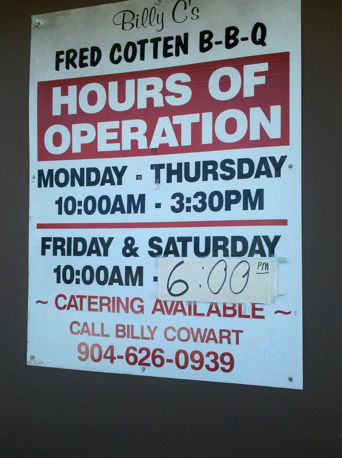 Smoked Pig and Sweet Tea Billy C's Fred Cotton BBQ, Jacksonville, FL