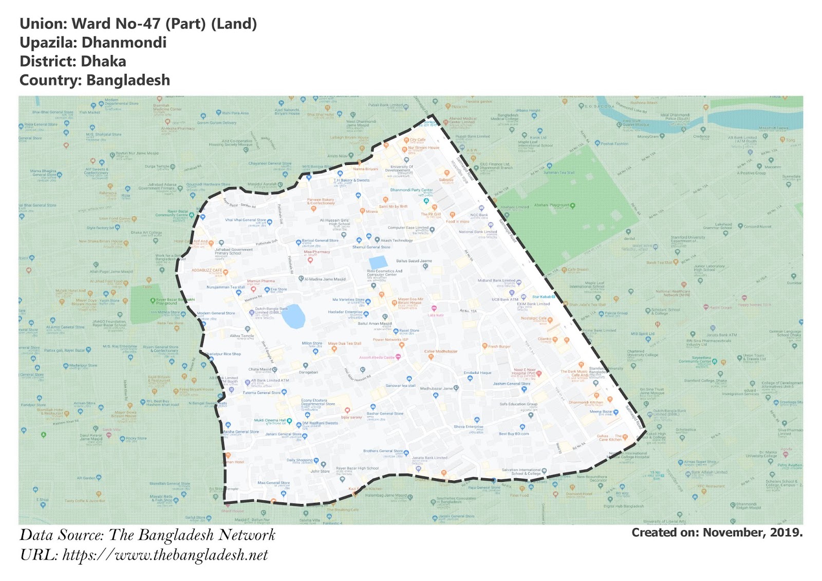 Map of Ward No-47 (Part) of Dhanmondi Upazila Map of Ward No-47 (Part) of Dhaka, Bangladesh.