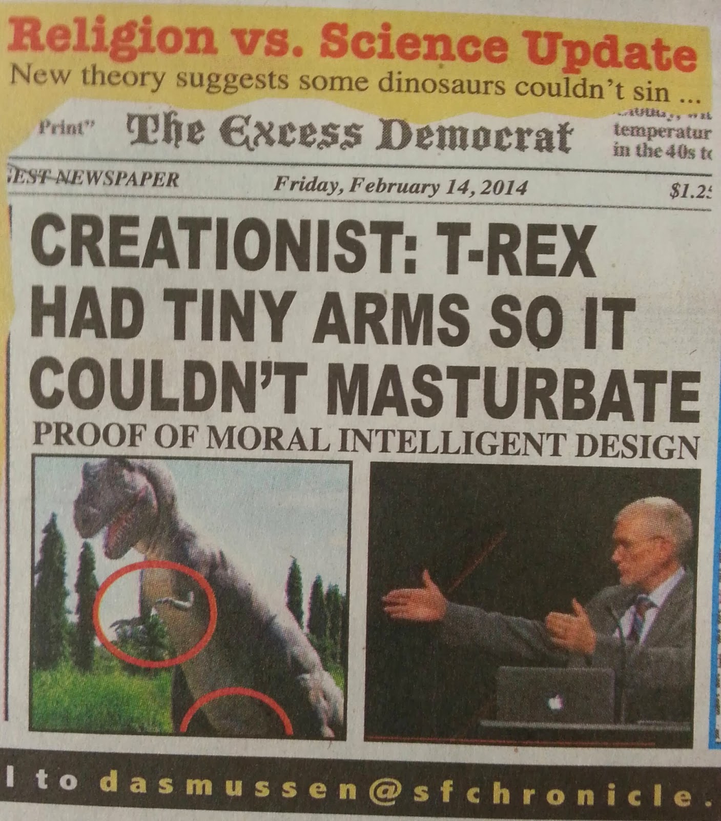 Funny Religion Science Creationist Dinosaur Article - New theory suggests some dinosaurs couldn't sin