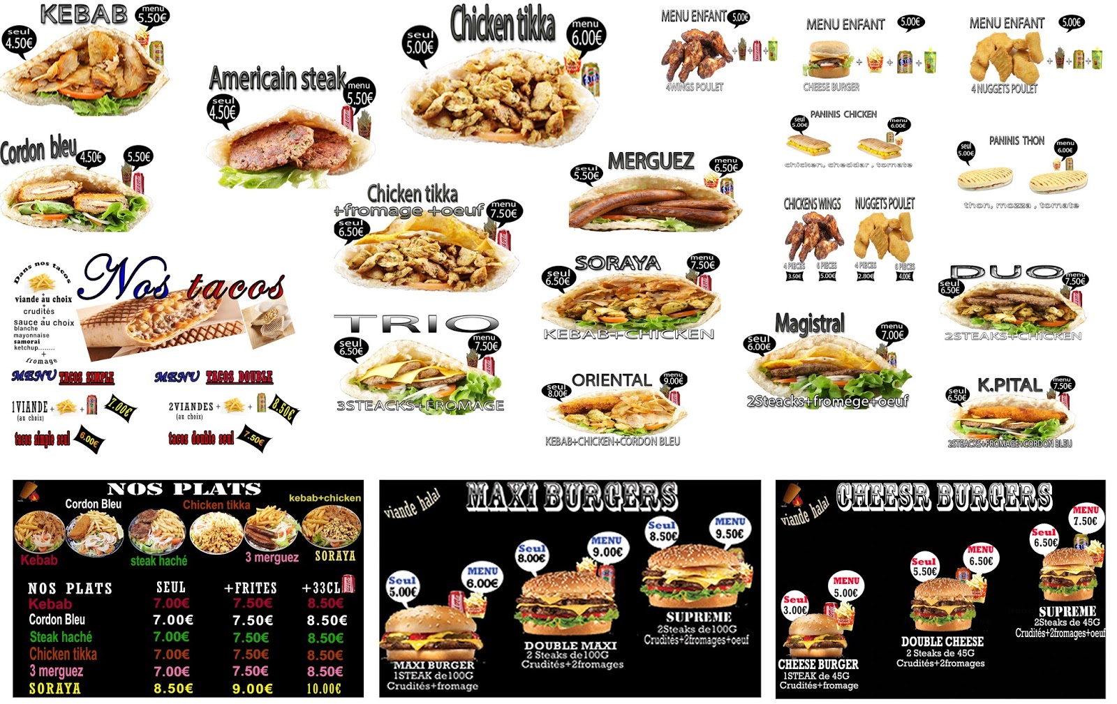 Carte et Menus Kebab quimper