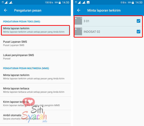 cara aktifkan laporan pengiriman sms android