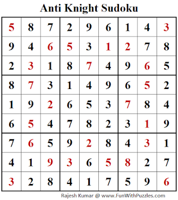 Answer of Anti Knight Sudoku Puzzle (Fun With Sudoku #365)