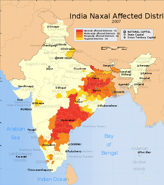 India Naxal affected districts map svg