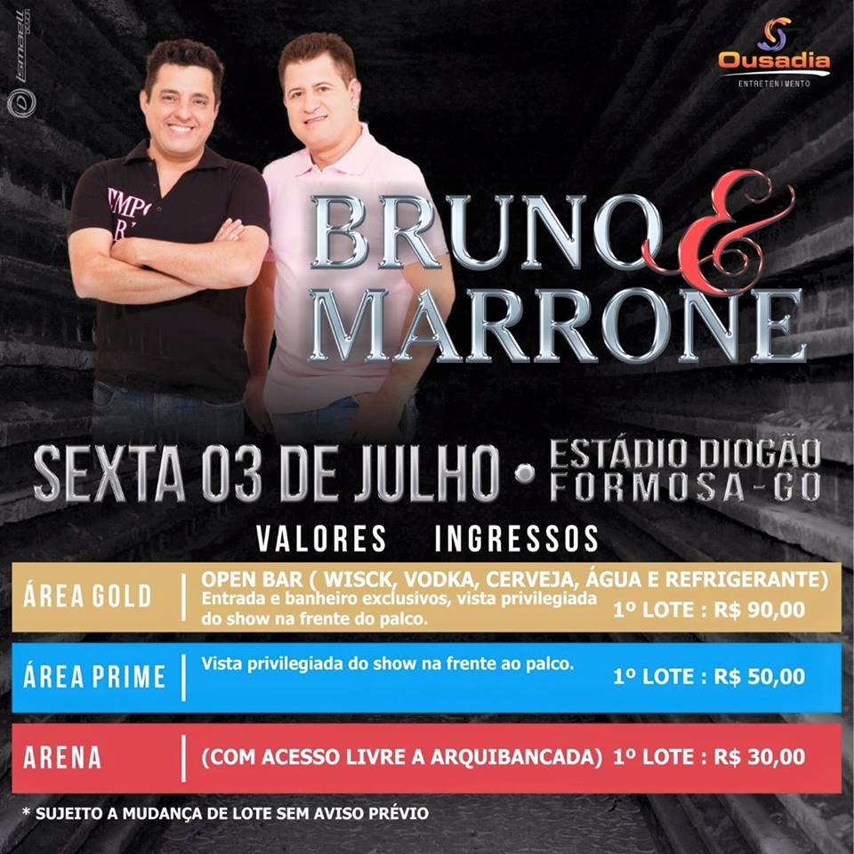 Virada de lote de ingressos do show de Bruno e Marrone em Formosa será ...