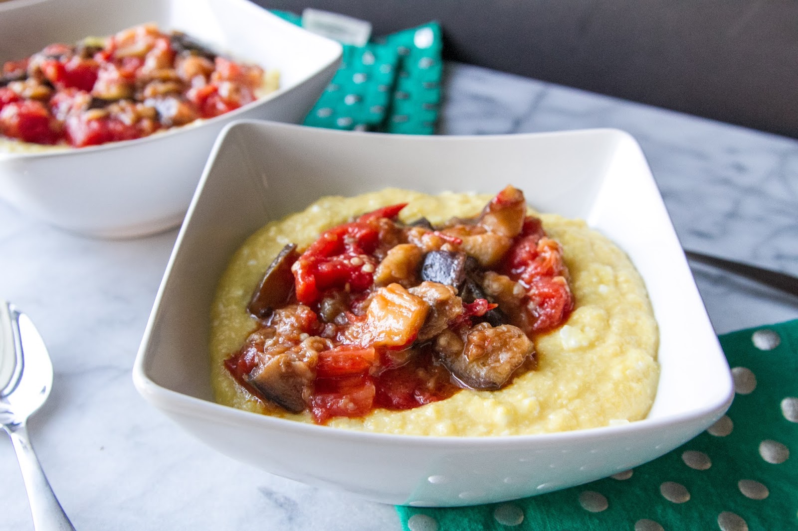 CSA Week 14 and 15 Ottolenghi's Sweet Corn Polenta with Eggplant
