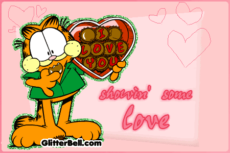 Garfield con caja de bombones en forma de corazón