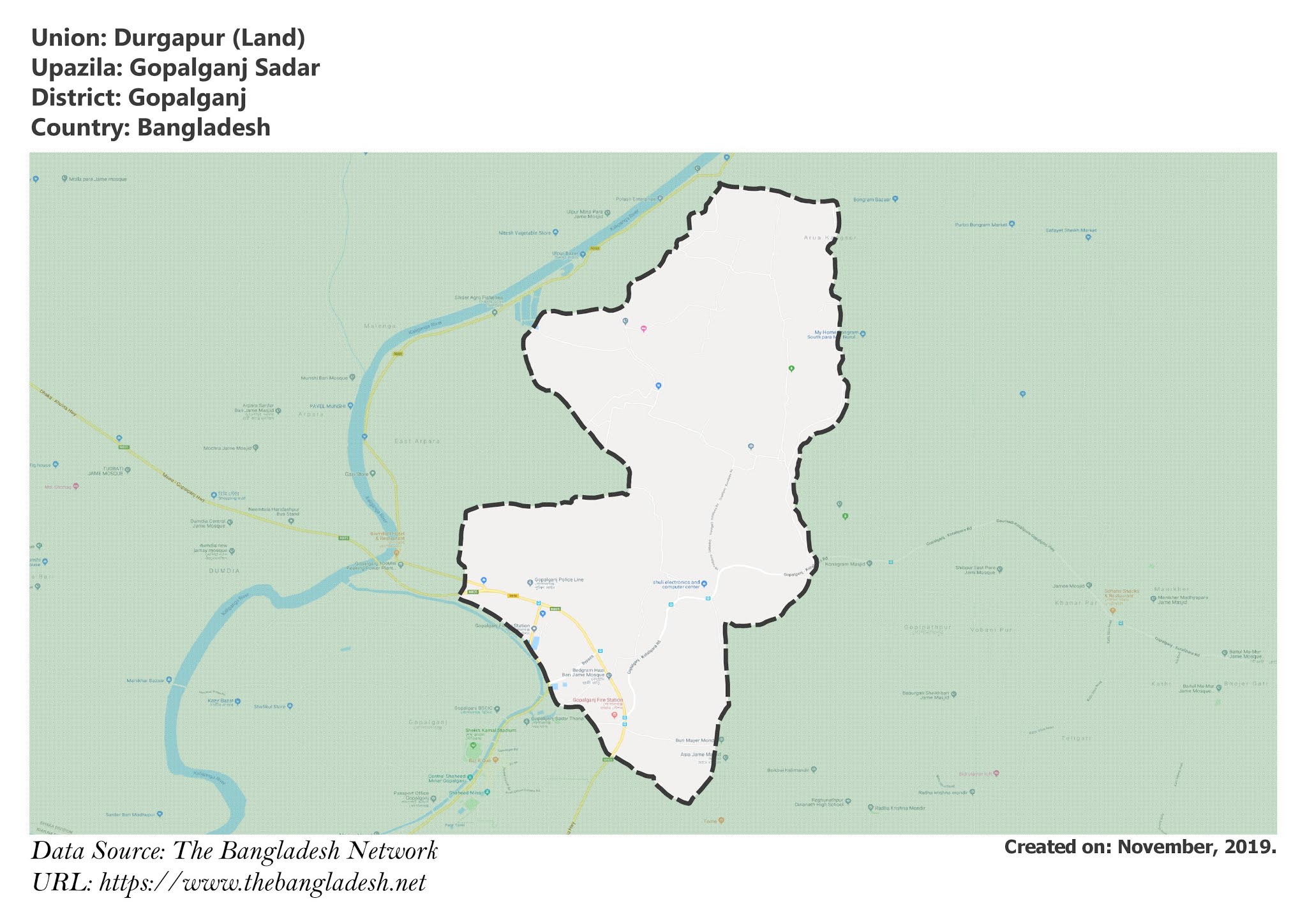 Map of Durgapur of Gopalganj, Bangladesh.
