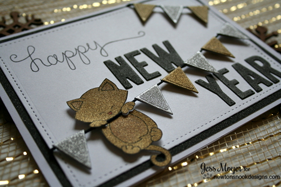 appy New Year | Sparkly Cat Card & Video by Jess Moyer | Hanging Around Stamp set by Newton's Nook Designs