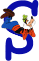 Alfabeto de personajes de Disney con letras azules S.
