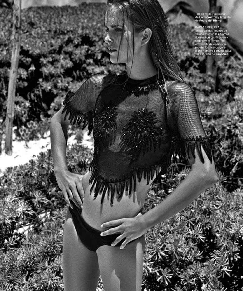 Dutch model Mirte Maas in beachwear editorial in Harper's Bazaar Spain