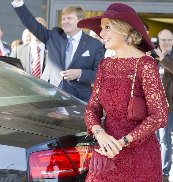 Queen Maxima wore Natan red lace dress and red Natan pumps for Völklinger Ironworks and University Medical Centre visit