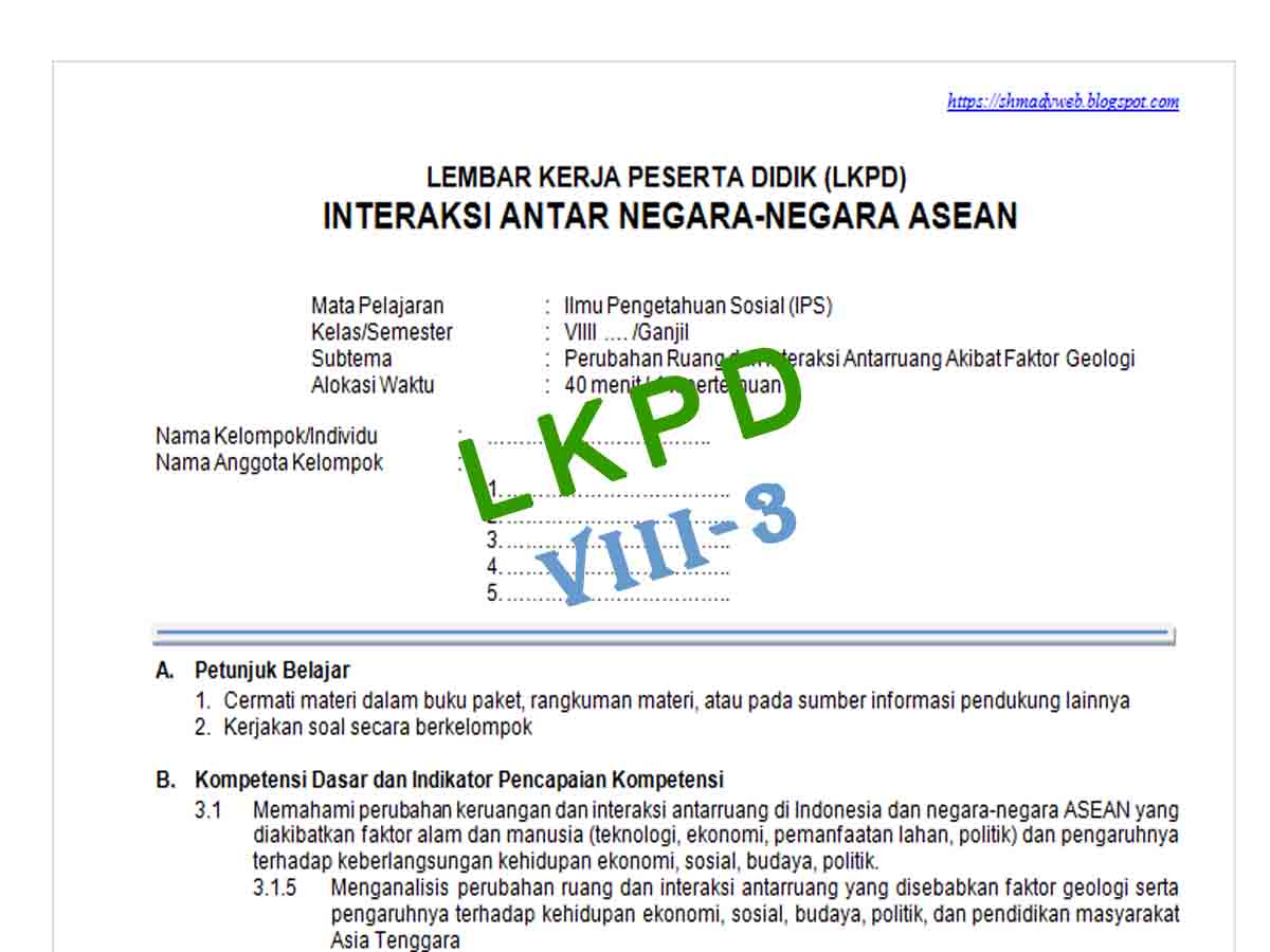 LKPD Perubahan Ruang dan Interaksi Antarruang Akibat Faktor Geologi Kelas 8