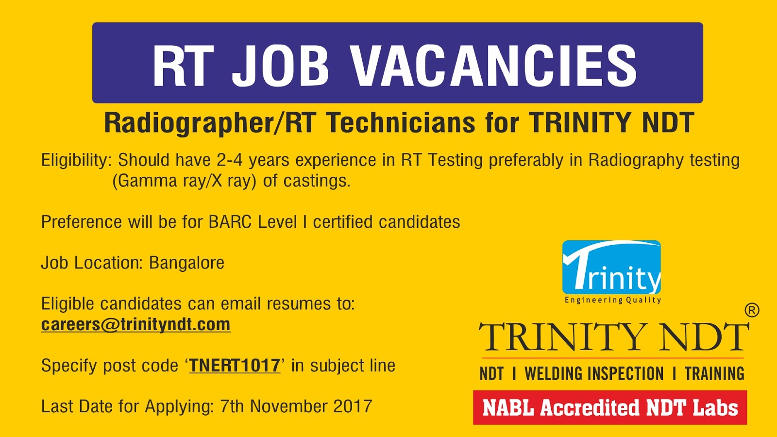 Ravi S Blog Trinity Ndt Labs Welding Training Institute Wps Welder Qualification Certification India Radiographer Rt Technicians Job Vacancies For Trinity Ndt