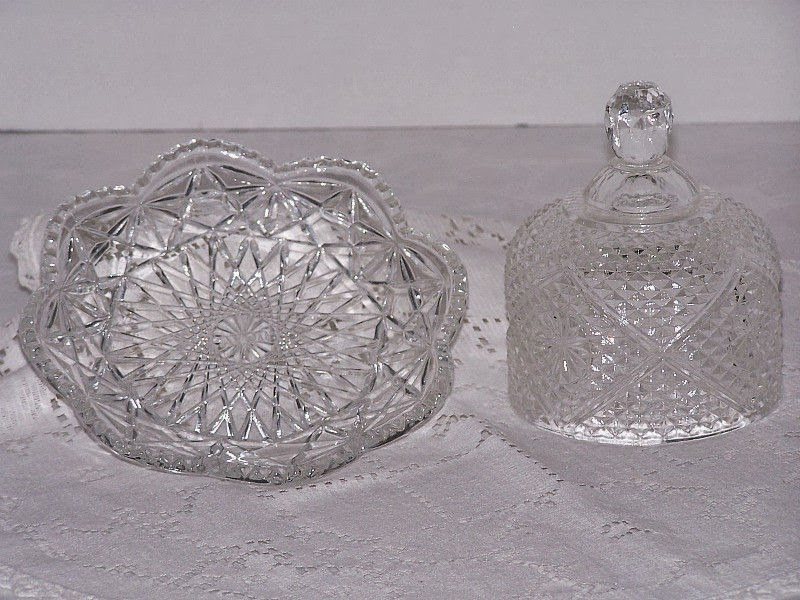 LilacsNDreams Shoppe Vintage Avon Butter Dish Fostoria Pressed Glass 1970s