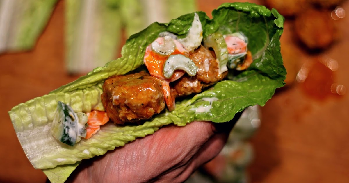 Buffalo Meatballs with Carrot & Celery Ranch Salad