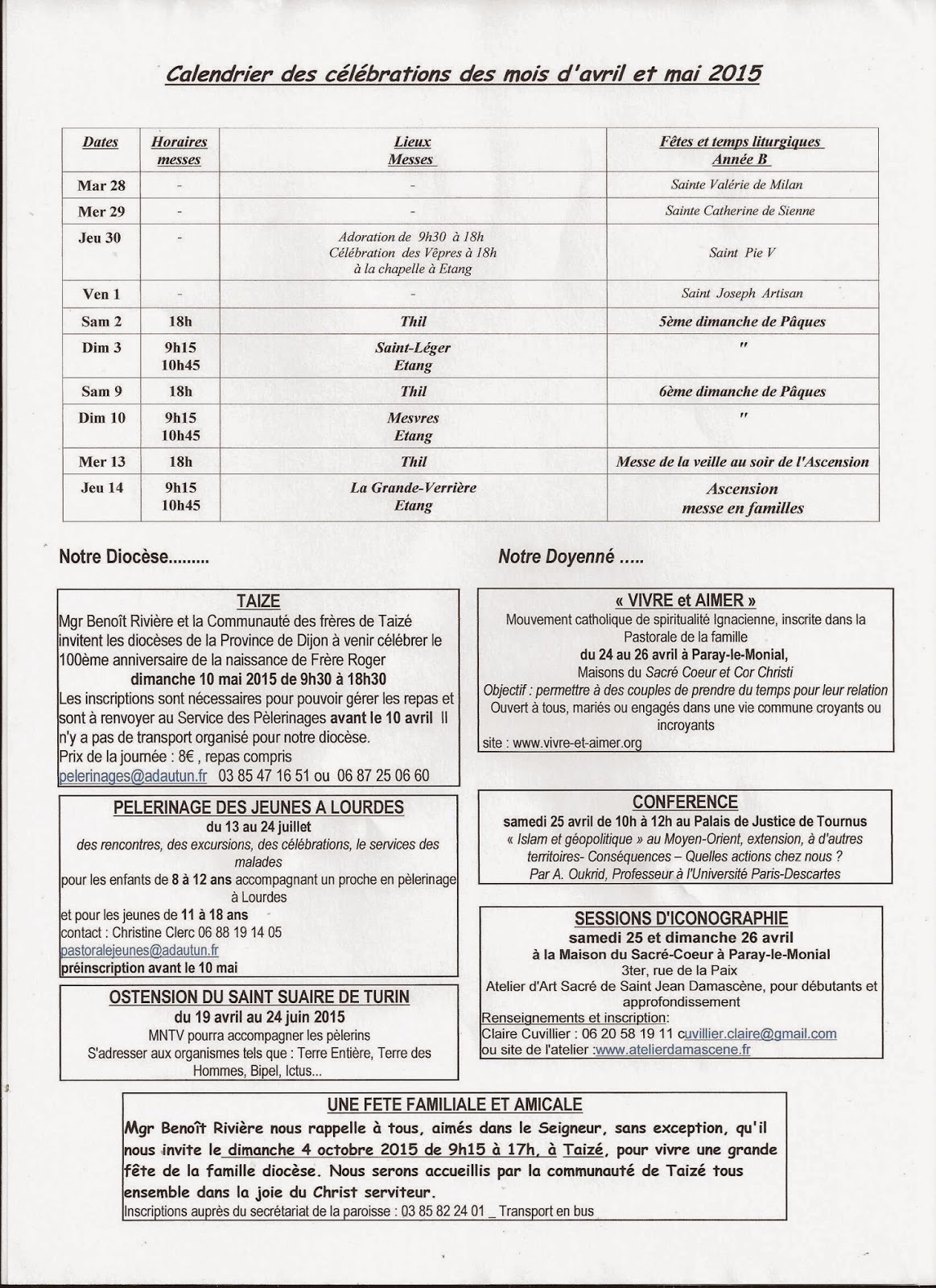 Paroisse Sainte Jeanne de Chantal Feuille paroissiale du dimanche 26