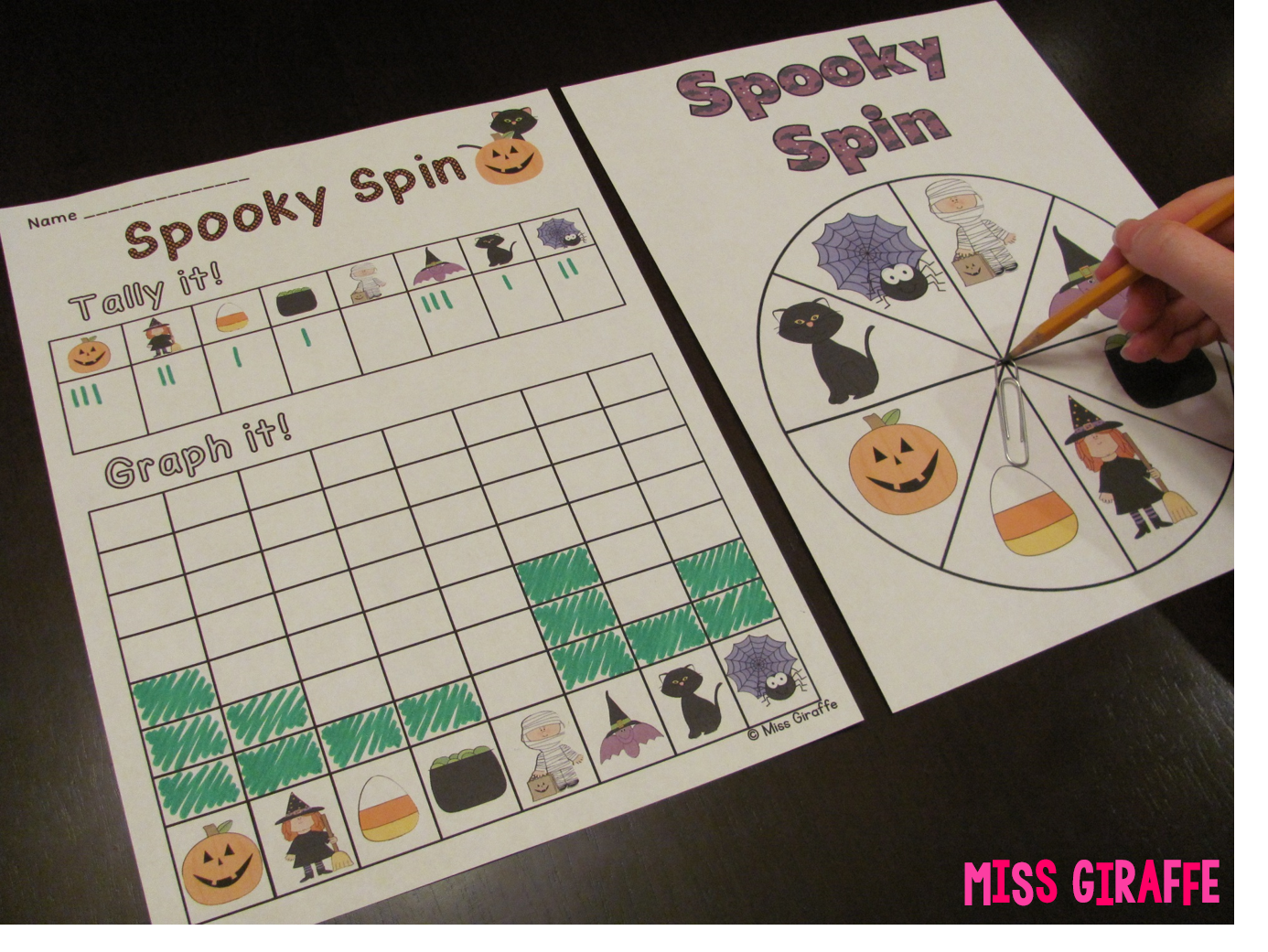 Spooky spin Halloween graphing math center for fun October math activities