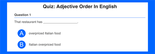 Adjective order in English exercise