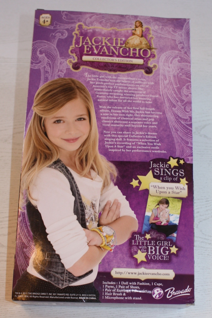 New Jackie Evancho Collector's Edition doll with singing feature; Bravado 