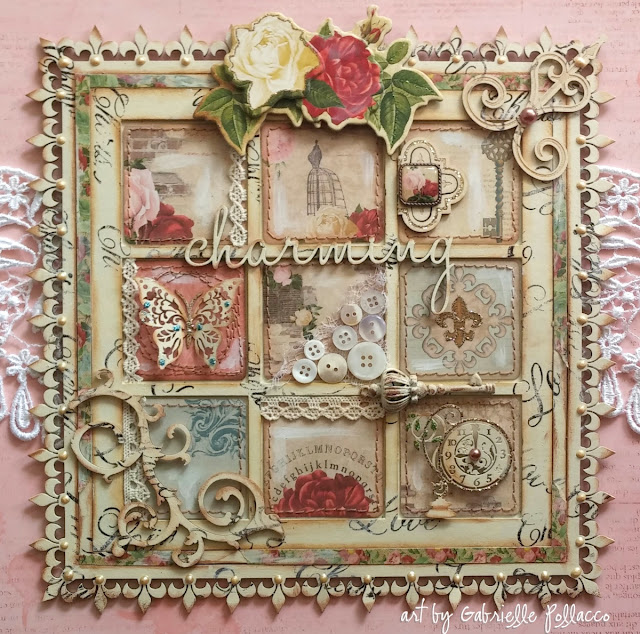 Wall art by Gabrielle Pollacco using Bo Bunny's Juliet collection and mixed media products