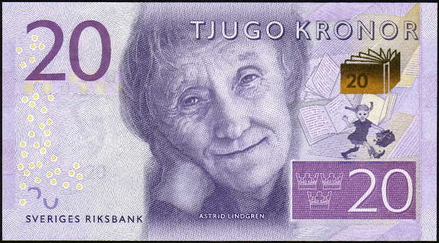 Swedish Currency 20 Krona banknote 2015 Astrid Lindgren - Pippi Longstocking
