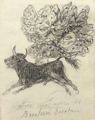 El toro mariposa de Francisco de Goya, dibujo sobre papel, 19 × 15 cm
