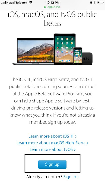 To begin downloading iOS 11 Public Beta on your device, you need to Sign Up for iOS 11 Public Beta Testing Program first which is as below;