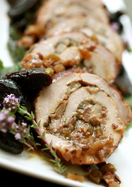 Scrumpdillyicious Stuffed Roast Pork with Armagnac, Prunes & Apricots