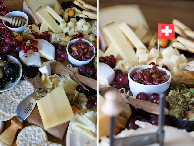 Chäsplättli Ideen mit Schweizer Käse und Trauben Zwiebel Chutney