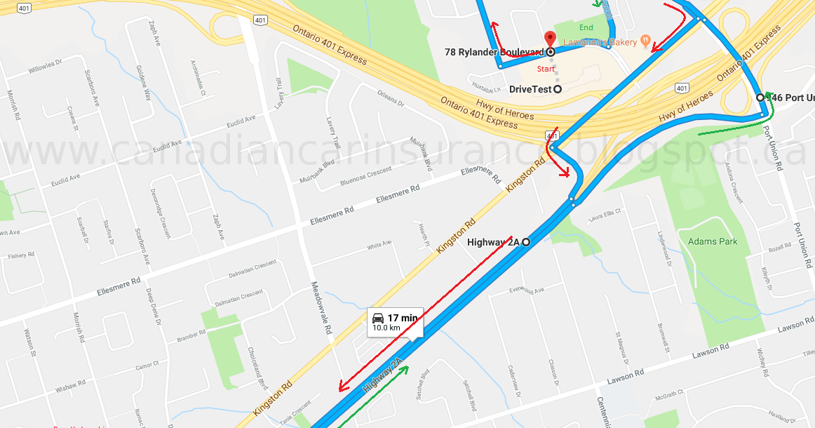 Port Union G Road Test Route 2 Maps