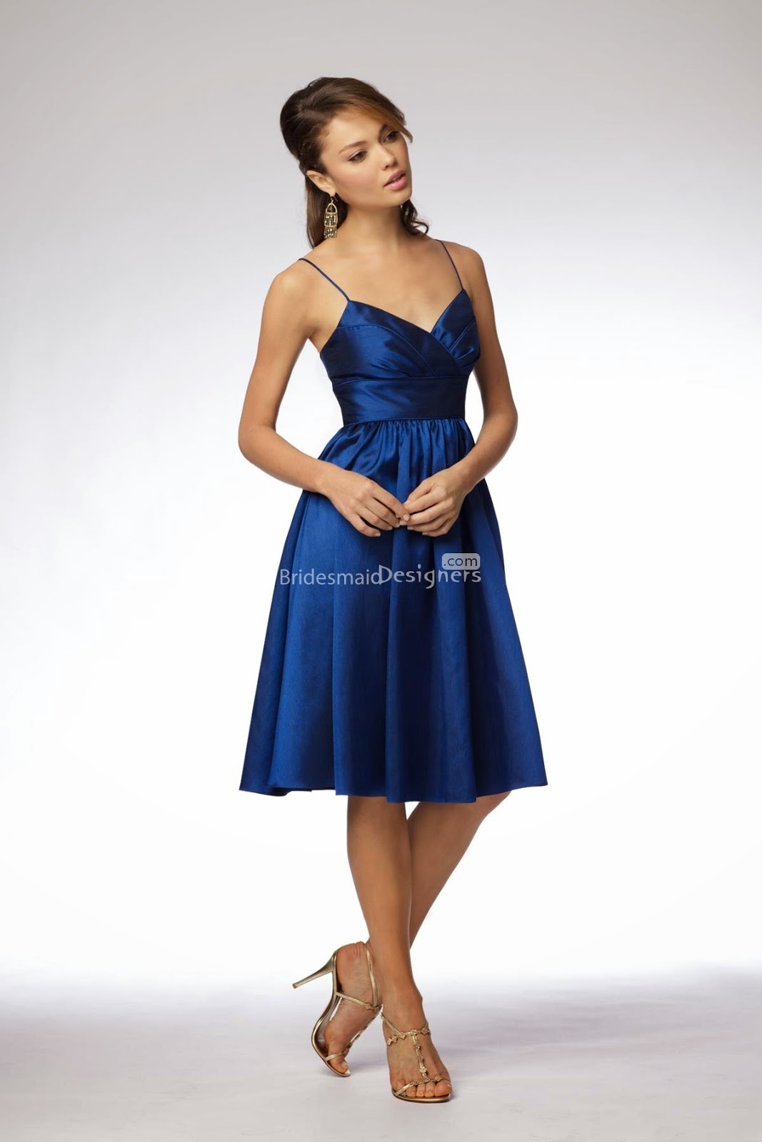 Royal Blue Spaghetti Strap Knee Length Empire A-line Pleated Pocket Bridesmaid Dress