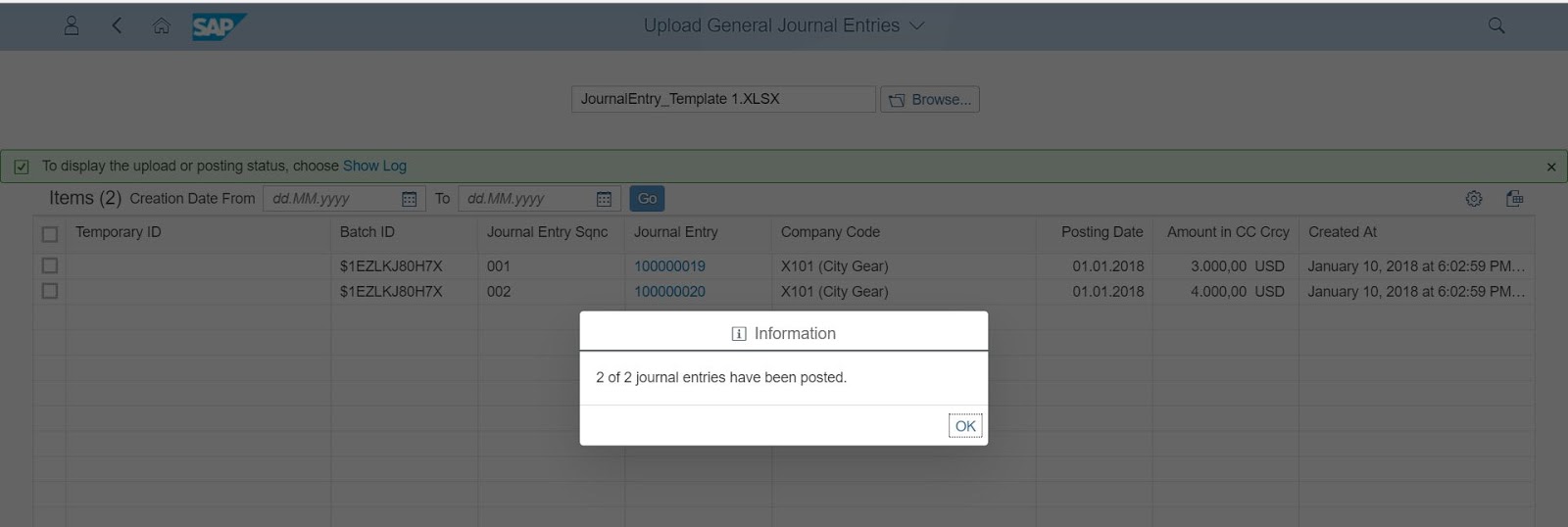 Shathees Loganathan Journal entry upload in S4Hana using Fiori app.