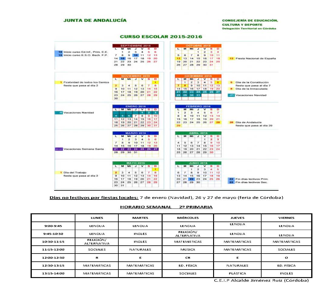 Calendario y horario