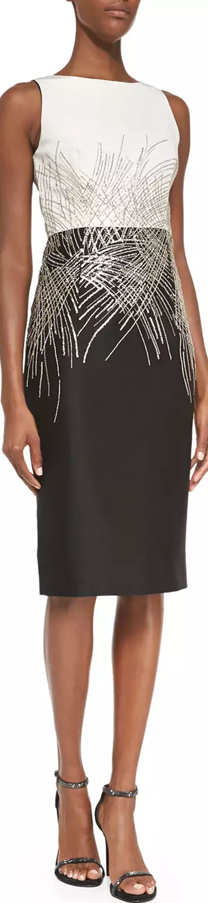 Carolina Herrera Mikado Two-Tone Beaded Cocktail Dress, Ivory/Black
