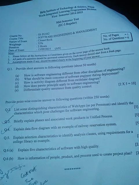 Bits Pilani Wilp: Mid _Sem1_Papers_regular_makeup