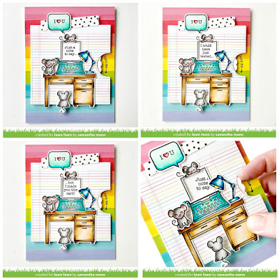 Love Poems Reveal Wheel Card and Video by Samantha Mann for Lawn Fawn, interactive, cards, rainbow, patterned paper, watercolor, #lawnfawn #revealwheel #cards #justbecause #interactive #office