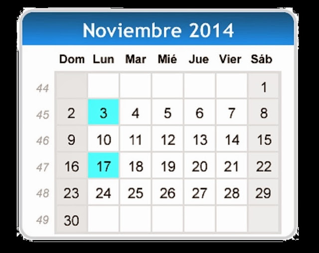 Calendario Noviembre 2014 - Universo Guia