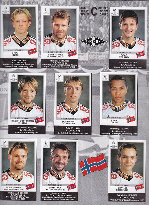 Panini Liga de Campeones 1999-2000 Rosenborg #69 Foto de Equipo