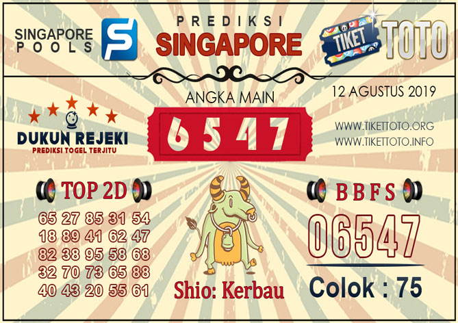 Prediksi Togel SINGAPORE TIKETTOTO 12 AGUSTUS 2019