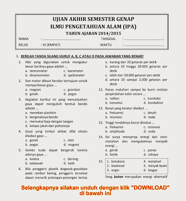 Contoh Latihan Soal: Soal Matematika Sd Kls 4 Semester Genap